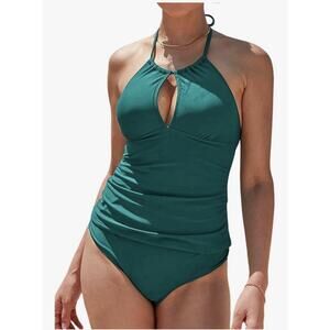 CUPSHE Women Tankini Swimsuit Scalloped Hipster Backless Two Piece Bathing Suit